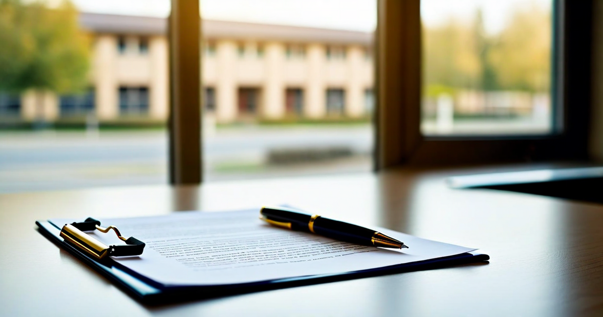 open official document on office desk, pen resting beside it, privacy policy doc